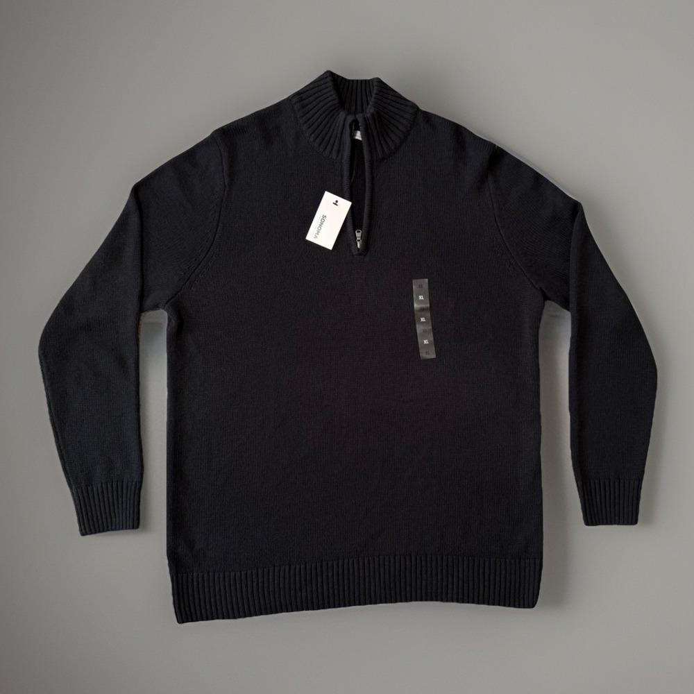 NWT Sonoma Quarter Zip Black Sweater Mens Size XL